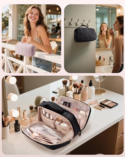 Marscamd Travel Makeup Bag for Women, Puffy Cosmetics Organizer with Waterproof Pockets, Toiletry Pouch for Makeup Brushes, Skincare & Travel Essentials, Pink (Bag Only) - color: Pink