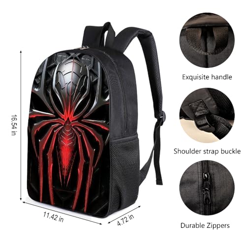 3 in 1 Spider Pattern, 17'' Large-Capacity Backpack Set With a Fashionable and Personalized Style is Exquisitely Designed and Widely Applicable, Making it an Ideal Choice(Black)