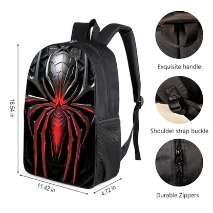 3 in 1 Spider Pattern, 17'' Large-Capacity Backpack Set With a Fashionable and Personalized Style is Exquisitely Designed and Widely Applicable, Making it an Ideal Choice(Black)