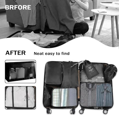 8 Set Packing Cubes for Suitcases, INVODA Travel Luggage Packing Organizers with Laundry Bag, Compression Storage Shoe Bag, Clothing Underwear Bag (Black) - color: Black