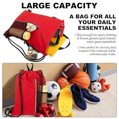 HOLYLUCK Drawstring Backpack Gym Bag For Men Women, String Beach Swim Sports Backpack - color: Red, style: Standard Drawstring