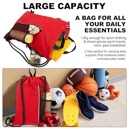 HOLYLUCK Drawstring Backpack Gym Bag For Men Women, String Beach Swim Sports Backpack - color: Red, style: Standard Drawstring