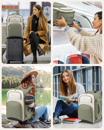 LOVEVOOK Travel Essentials Carry on Backpack 50L Travel Backpack for Women Men,Waterproof TSA Personal Item Travels Bag Airline Flight Approved,Large Carry on Luggage Laptop Backpack with Packing Cube - color: Bean Green - Light Yellow - Dark Olive Green,