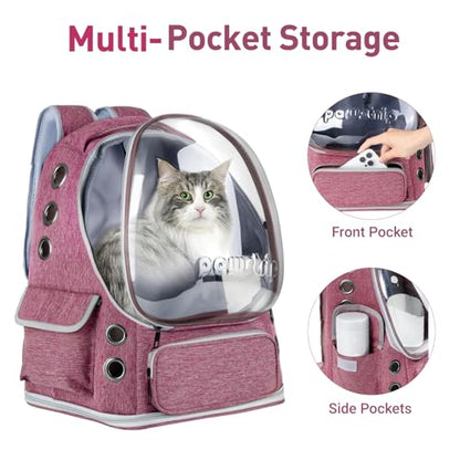 Cat Backpack Carrier with Large Space Bubble Window, Airline Approved Breathable Pet Carrier for Small Dogs Cats up to 15lbs, Foldable for Travel Hiking & Outdoor Use - color: Pink