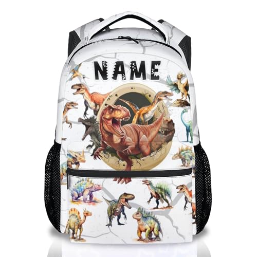 Boys Dinosaur Backpacks Custom Toddler Backpack, 17 Inch Personalized Kids Bookbag for Preschool Kindergarten Elementary Dinosaur-Themed School Bag with Adjustable Padded Straps - color: White