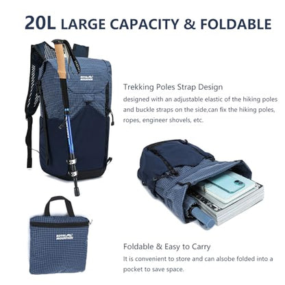 20l Hiking Backpack For Women&Men, Water Resistant Daypack Backpacks, Foldable & Packable Hiking Backpack, Lightweight Small Daypack For Travel Camping (Blue) - color: Blue