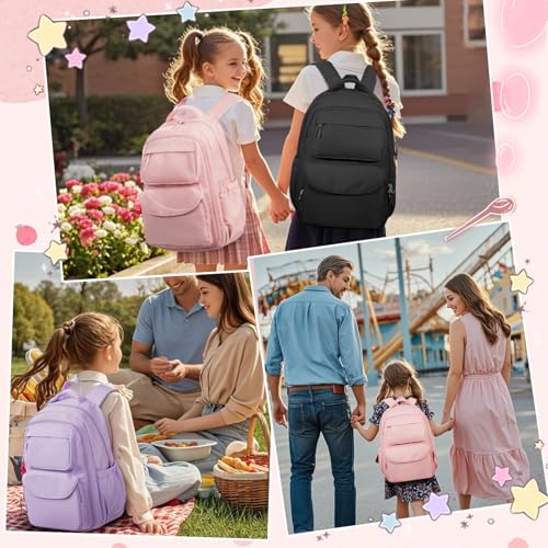 Cute Backpack For School Teens Girls, Aesthetic Kids Elementary School Backpacks, Waterproof Middle Students Bookbag, Large Capacity Backpack For College Women Men (Pink) - color: Pink