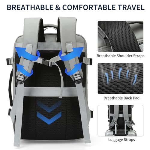 Travel Backpack for Men, 18 Inch Carry on Laptop Backpack with USB A/C Port, 40L Expandable TSA Flight Approved Bag Pack, Black, Gray - color: Gray
