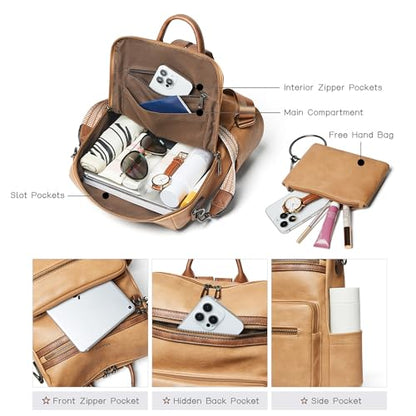 Shrrie Backpack Purse for Women Leather Fashion Designer Travel Backpack Convertible Shoulder Satchel Bag for College Work - color: 2-8 Camel With Brown