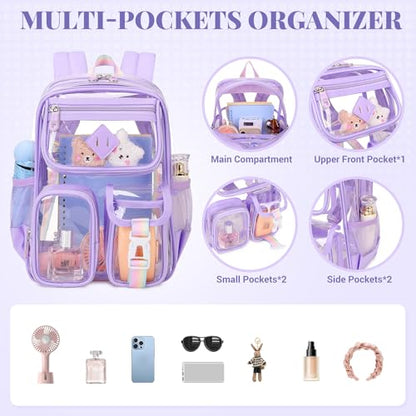 PIG PIG GIRL Mini Clear Backpack for Stadium Events, Small Clear Bag for Child for Festival Concert,Purple(Not Fits School) - color: Mini-purple