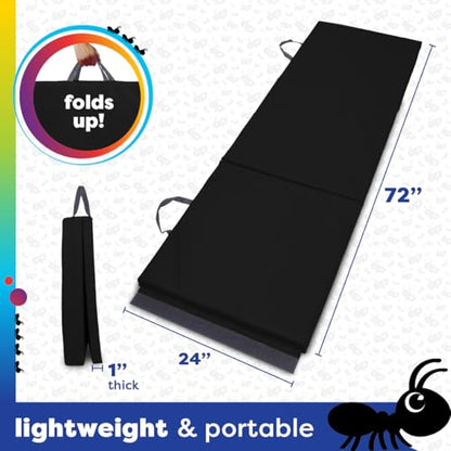 Antsy Pants Tumbling Mat for Kids – Gymnastics Mat, Easy to Clean, Sturdy, Foldable Tumbling Mats, Padded, Lightweight, Portable, Gymnastics Equipment for Active Play - color: 3-Fold Black