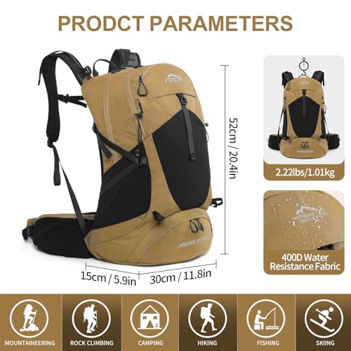 IX INOXTO Hiking Backpack, 26L/40L Waterproof Hiking Daypack with 3L Water Bladder and Rain Cover, Lightweight Travel Camping Backpack for Men Women (Khaki) - color: Khaki