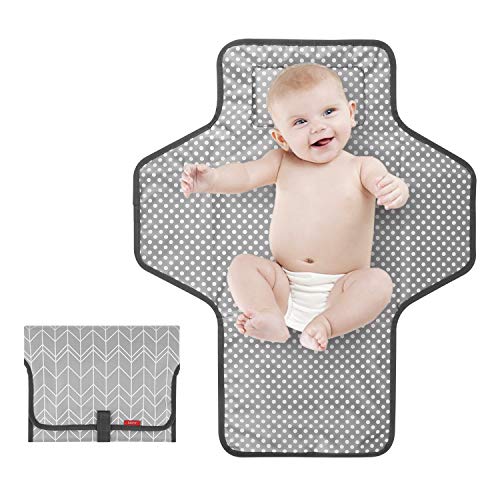 Portable Changing Pad for Baby, Waterproof Travel Changing Pads for Moms, Dads, with Built-in Pillow, Excellent Baby Shower, Registry Gifts - color: Grey Wave Print