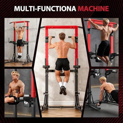 SDHYL Foldable Power Tower Pull Up Bar Station, Multi-Function Adjustable Dip Station Exercise Equipment for Home Gym Workout, Strength Training Fitness Equipment, 330LBS