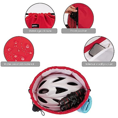 WANDF Drawstring Backpack Sports Gym Sackpack with Mesh Pockets Water Resistant String Bag for Women Men (Red) - color: Red