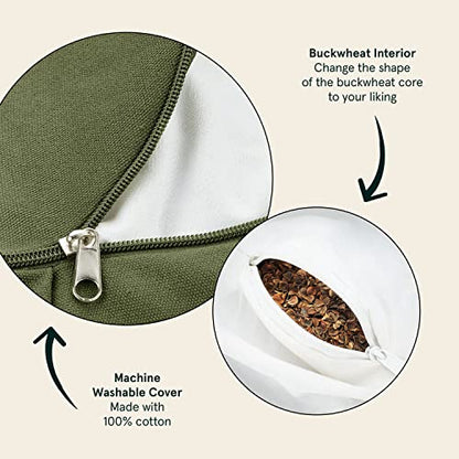 Retrospec Sedona Zafu Meditation Cushion Filled w/Buckwheat Hulls - Yoga Pillow for Meditation Practices - Machine Washable 100% Cotton Cover & Durable Carry Handle; Crescent, Basil (Pack of 4) - color: Basil, size: 1 Count (Pack of 4)