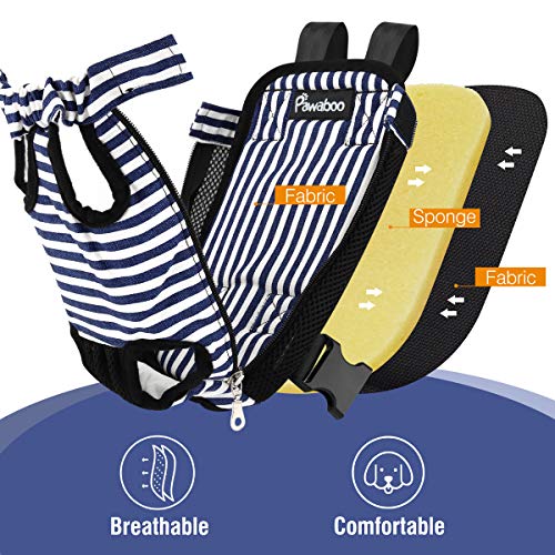 Pawaboo Pet Carrier Backpack, Adjustable Pet Front Cat Dog Carrier Backpack Travel Bag, Legs Out, Easy-Fit for Traveling Hiking Camping for Small Medium Dogs Cats Puppies, Small, Blue & White Stripes - color: Blue & White Stripes, style: Small (Pack of 1)