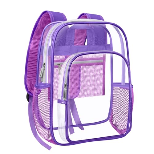 HEEYA Clear Backpack Heavy Duty Transparent Backpack for Security, Sports, Work, Travel, Stadium - color: Purple