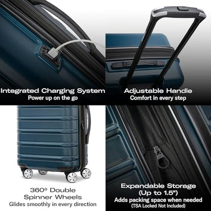 Omni 2 Airline Approved Carry-On Luggage – Stress-Free Size Meets 22x14x9" Requirements – For Fast Trips & Avoiding Baggage Fees – Dual 360° Spinner Wheels, USB Power Hub, Expands 1.5” – Purple - color: Purple, size: Carry-on Spinner