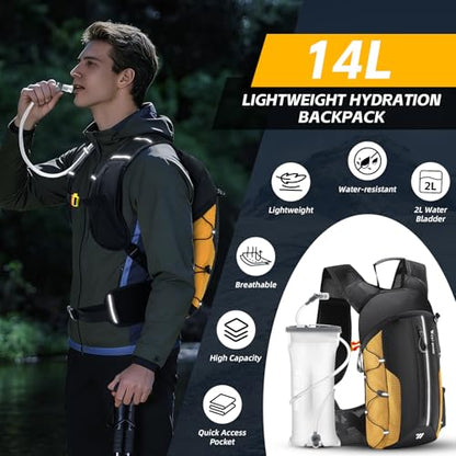 Hydration Backpack - Lightweight Water Backpack with 2L Water Bladder, Small Hiking Backpack for Running Cycling Camping Rave for Men Women - color: Orange1