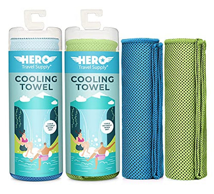 Hero Cooling Towel for Travel, Hiking, Sports, Yoga (2-Pack) Ultra Soft Microfiber 40" x 12" (Blue/Green) - color: Blue/Green