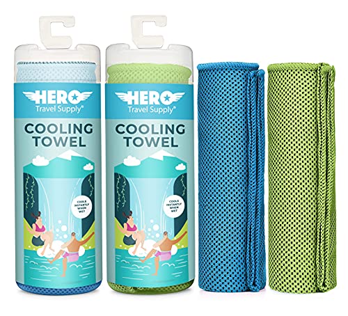 Hero Cooling Towel for Travel, Hiking, Sports, Yoga (2-Pack) Ultra Soft Microfiber 40" x 12" (Blue/Green) - color: Blue/Green