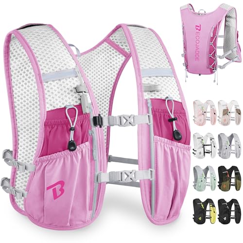 BECOJADDE Running Vest Hydration Backpack for Men Women, 5L Lightweight Running Backpack Hydration Pack for Marathon, Trail, Cycling, Hiking, Jogging - color: Orchid Pink, size: Only 5l Running Vest
