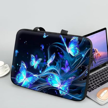14 15 15.4 15.6 inch Laptop Handle Bag Computer Bag, Pouch Holder Notebook Sleeve Cover Soft Case Compatible for Dell,Lenovo,Toshiba HP, Asus Notebook-Glowing Blue Butterfly - color: Glowing Blue Butterfly