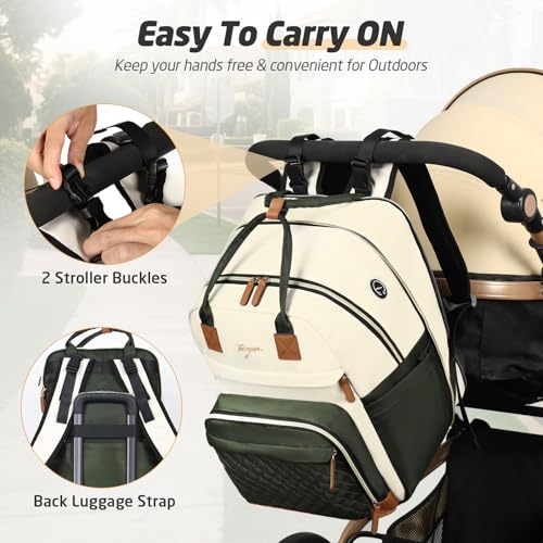 Diaper Bag Backpack - Extra Large Diaper Bag for 2 Kids Twin, Travel Baby Bags for Mom Dad 25-37L Expandable with Changing Pad Earphone Hole, Apricot Green - color: Green & Apricot