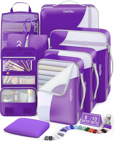8 Set Packing Cubes for Travel, Gifts for Women Mom,Anti-Tearing Suitcase Organizer,OlarHike Vacation Essentials & Accessories for Cruise Ship - color: 10 Purple
