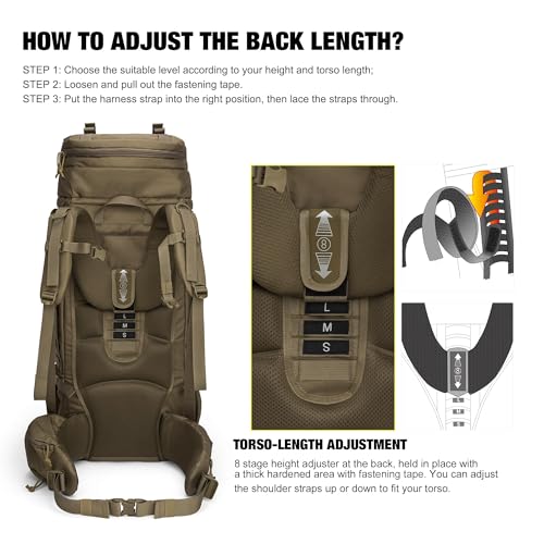 Mardingtop 75L Molle Hiking Internal Frame Backpacks - color: Khaki