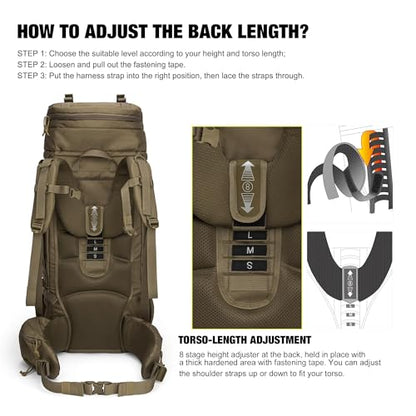 Mardingtop 75L Molle Hiking Internal Frame Backpacks - color: Khaki