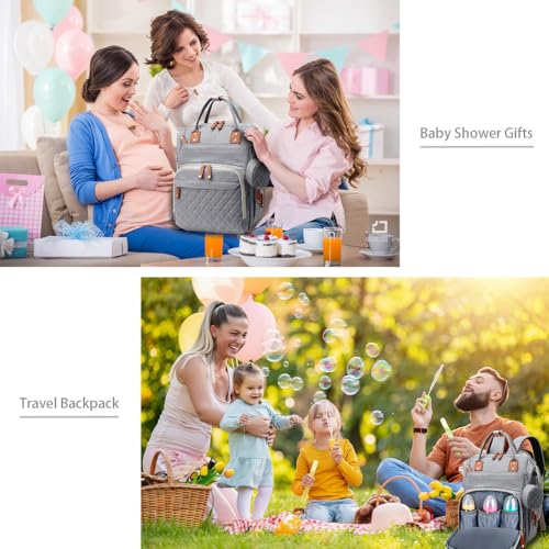 SHITIESHOU Diaper Bag Backpack Baby Bag, Baby Girl Boy Diaper Bag for Dad Mom with Pad, 16 Pockets, Pacifier Case, Large Diaper Bags Unisex for Travel (Grey) - color: Gray
