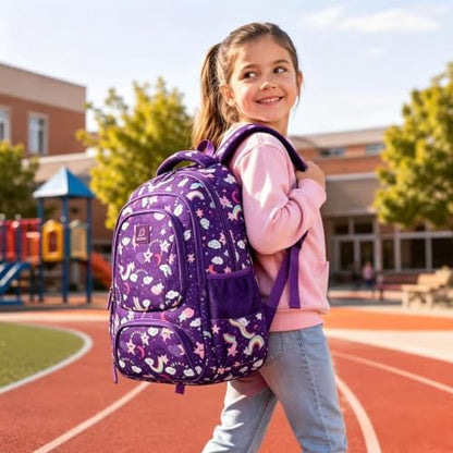 MYGOO Girls School Backpack Doubleday Dream Purple Bookbag for Elementary Middle School Ages 5-12, 17 inch Large Capacity 24L Kids Student Travel Bags - color: Doubleday Dream Purple