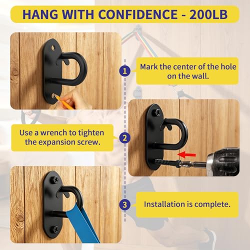 GPANDAG 3 Pack Resistance Band Wall Anchor, Workout Wall Mount Anchor for Suspension Straps, Strength Training, Yoga Swing, Space Saving Wall and Ceiling Mount Hooks for Wooden/Concrete/Brick Wall