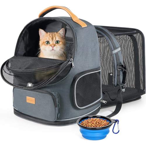 Morpilot Expandable Cat Carrier Backpack for Small Dogs & Cats Up to 12lbs, Breathable Mesh Pet Travel Backpack with Safety Leash, Foldable Airline Approved Carrier for Hiking Camping Outdoor, Grey - color: Gray