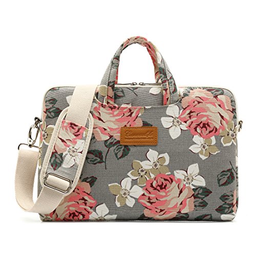 canvaslife Grey Rose Pattern Laptop Shoulder Messenger Bag, 15 inch | 14-15.6 inch Fit - color: Grey Rose