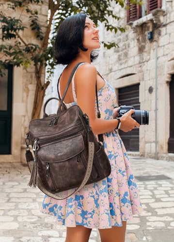 Shrrie Backpack Purse for Women Fashion Leather Backpack Purse Designer Travel Backpack Convertible Shoulder Bag with Wristlet for Work College - color: 1-3 Two-toned Coffee A1