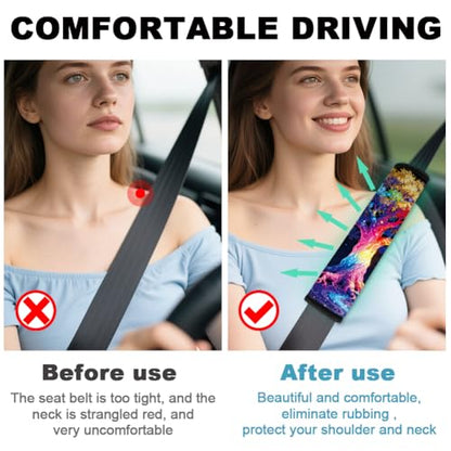 2Pcs Soft Auto Seat Belt Cover Pads, Rainbow Tree of Life Car Seatbelt Shoulder Cushion for Comfortable Driving, Compatible with All Cars' Seatbelt and Backpack Straps 11x2.4inch - color: Tree of Life