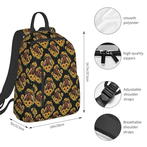 Compact Urban Commute Backpack Sunflower Horse Black, Slim Fit Laptop Daypack for Office Business Casual Daily Wear Men Women - color: Picture (43)