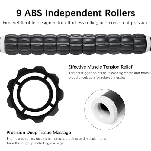 Muscle Roller Massage Roller Stick- Deep Tissue Fascia Blaster for Myofascial Pain Relief, Lymphatic Drainage & Body Sculpting, Handheld Physical Therapy & Recovery Tool (White black-18 inch) - color: White Black