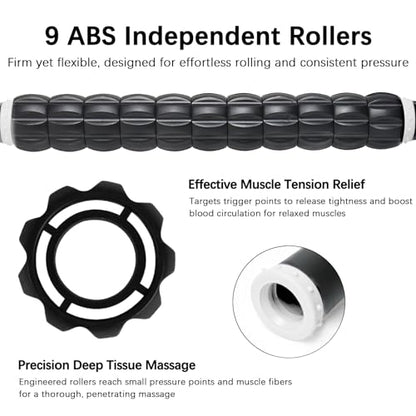 Muscle Roller Massage Roller Stick- Deep Tissue Fascia Blaster for Myofascial Pain Relief, Lymphatic Drainage & Body Sculpting, Handheld Physical Therapy & Recovery Tool (White black-18 inch) - color: White Black