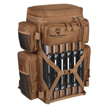 Evolution Fishing Drift Series Tackle Backpack, Outdoor Rucksack w/ 6 Fishing Tackle Trays, Heavy Duty - color: Coyote, size: 3700