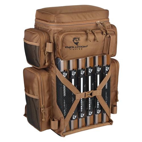 Evolution Fishing Drift Series Tackle Backpack, Outdoor Rucksack w/ 6 Fishing Tackle Trays, Heavy Duty - color: Coyote, size: 3700