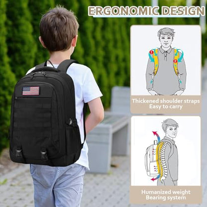 Tactical Backpack - 19'' Waterproof School Bag for Kids, 15.6" Laptop Compartment & MOLLE Webbing for Camping Hiking Travel - color: Camo Backpack Single Pack 3