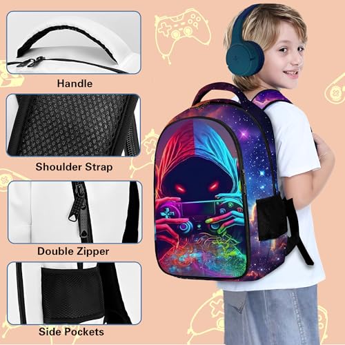 Boys Backpack with Lunch Box and Pencil Case, 3Pcs Gamer Backpack for Boys Teens, 17 Inch Large Capacity - color: GAME-LZWJ-6