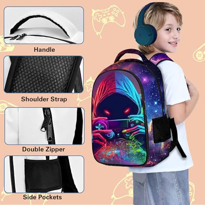 Boys Backpack with Lunch Box and Pencil Case, 3Pcs Gamer Backpack for Boys Teens, 17 Inch Large Capacity - color: GAME-LZWJ-6