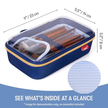 ZIPIT: Travel Makeup Bag - Navy Blue & White Stripes - Protective Hard Shell, Large Cosmetic Case, Transparent Zipper Lid, Handle, Toiletry Organizer - color: Multicolor