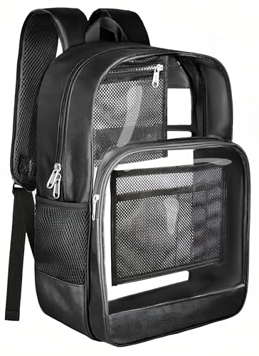 Clear Backpack for School Heavy Duty Clear Bookbag - color: Black, size: Large