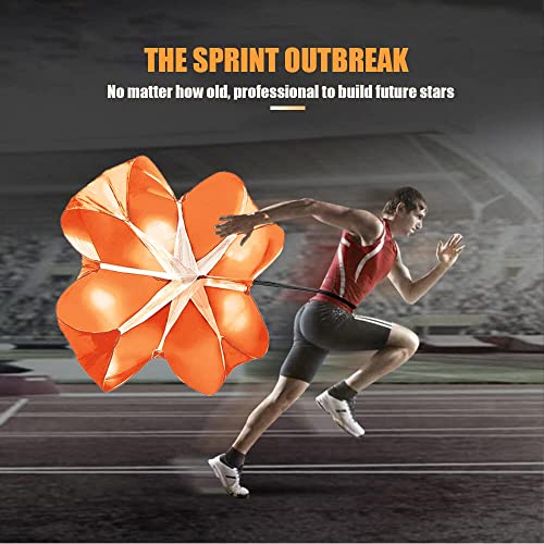 Running Parachute for Speed Training, 56 inch Resistance Parachute for Athletes, Sprinting & Football Training Equipment with Adjustable Waist Belt, Drag Chute to Improve Velocity & Explosive Power - color: Orange-Velcro belt
